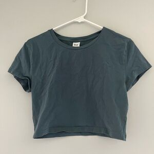 TNA Blue-Grayish Fitted Crop T-Shirt Short Sleeve